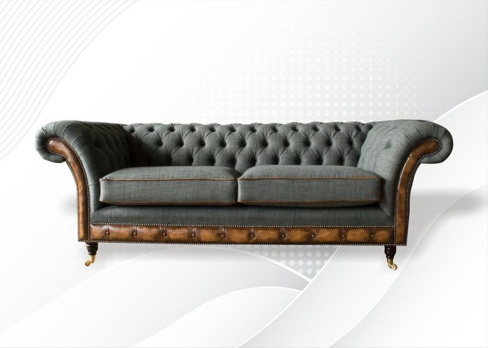 Chesterfield 3 Sitzer Grau Kreative Möbel Klassische Wohnzimmer Design Sofa Neu