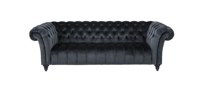 Dreisitzer Chesterfield Stoff Schwarz Design Couchen Polster Sofa Samt Möbel Neu