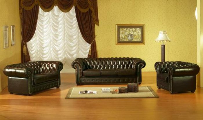 Chesterfield Sofagarnitur Sofa Couch Polster Sitz 3+2+1 Garnitur Ledersofa Napo2