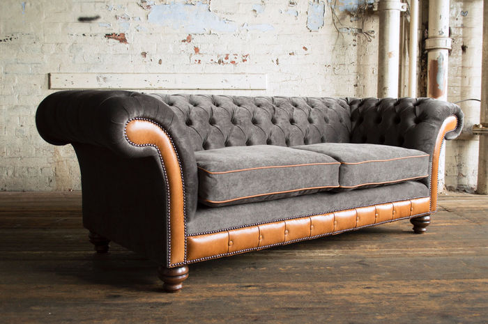 Chesterfield Design Luxus Polster Sofa Couch Sitz Garnitur Leder Textil Neu #182
