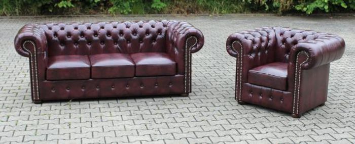 Echtleder Sofagarnitur Sofa Couch Polster Sitz Chesterfield Leder Garnitur Neu