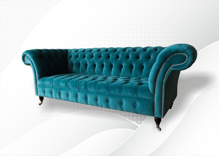 Gemütliche Sofa Couch Chesterfield Turkis Textil Couchen Polster Dreisitzer Neu