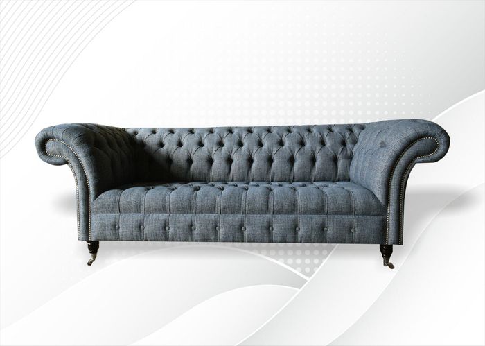 Chesterfield 3Sitzer Stoff Wohnzimmer Design Couchen Polster Sofa Sofas Neu Grau