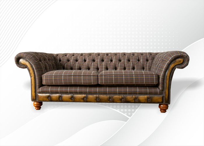 Chesterfield 3 Sitzer Braun Klassische Textil Dreisitzer Ledercouch Design Möbel