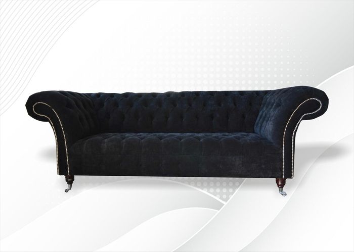 Chesterfield 3 Sitzer Sofa Schwarz Stoff Wohnzimmer Couchen Polster Sofas Textil