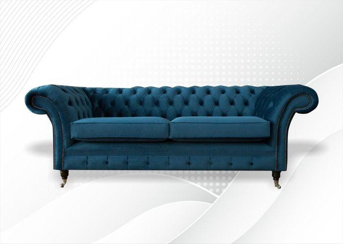 Chesterfield 3 Sitzer Blau Samt Möbel Modern Design Textil Wohnzimmer Couchen