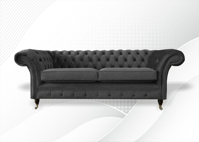 Chesterfield 3 Sitzer Sofa Dreisitzer Grau Wohnzimmer Textil Modern Couchen Neu