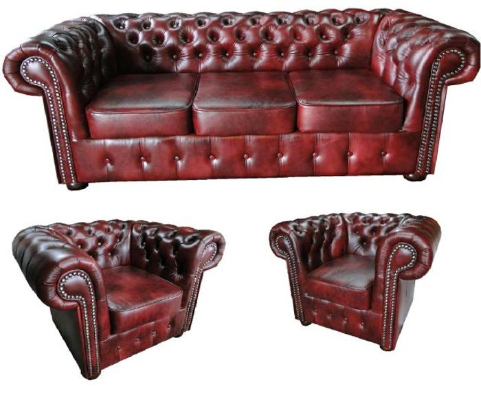 Chesterfield Sofagarnitur Sofa Couch Polster Sitz 3+2+1 Garnitur Ledersofa Napo1