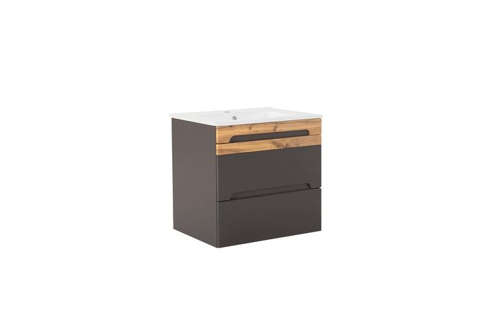 Badmöbel Set 60cm Waschbecken mit Unterschrank Waschtisch Schublade Hängeschrank