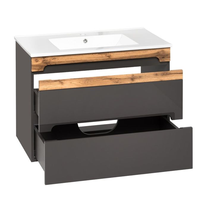 Badmöbel Set 80cm Waschbecken mit Unterschrank Waschtisch Schublade Hängeschrank