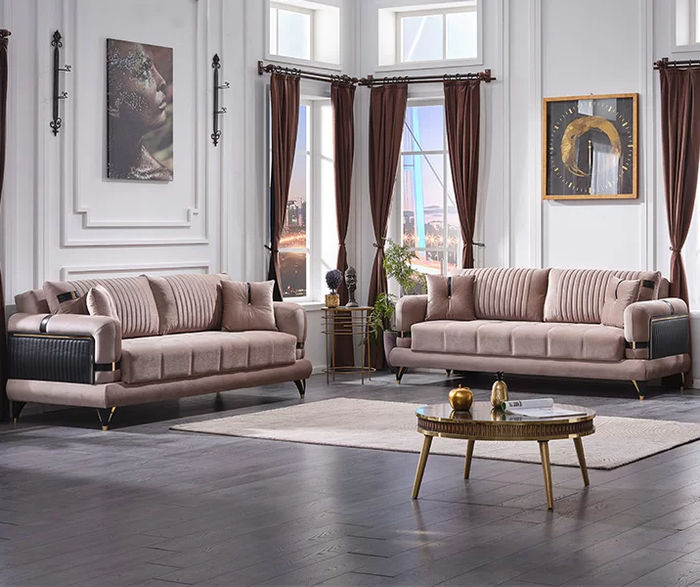 Wohnzimmer 2x Sofa Dreisitzer Modern Couchgarnitur Beiige Luxus Design