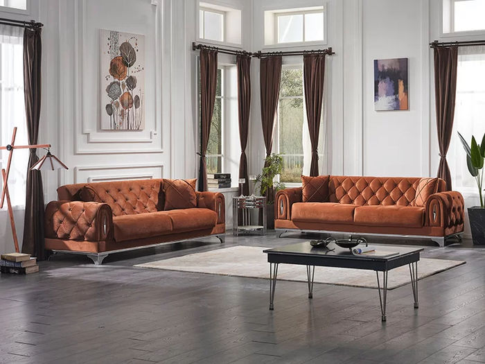Luxus 2x Sofa Dreisitzer Couch Chesterfield Wohnzimmer Braun Polstermöbel