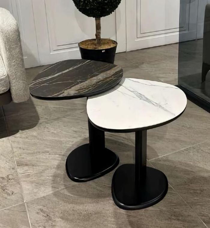 Beistelltische Set Schwarz Weiß Design Qualität Stabilität Elegante Tische 2tlg