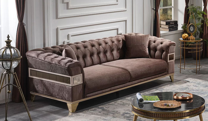 Braun Sofa 3 Sitzer Wohnzimmer Chesterfield Polstermöbel Luxus Design