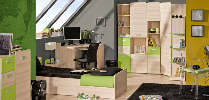 Komplett Jugendzimmer 8-tlg. Schrank Schreibtisch Bett Kommode Regale Büro Set