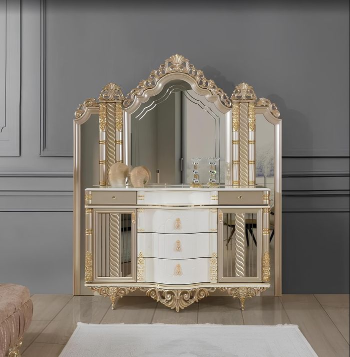 Schlafzimmer Set Luxus Schminktisch mit Spiegel weiß Design neu 2tlg