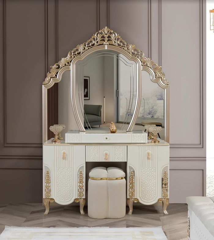 Schlafzimmer Set Luxus Schminktisch mit Spiegel Hocker Design neu 2tlg