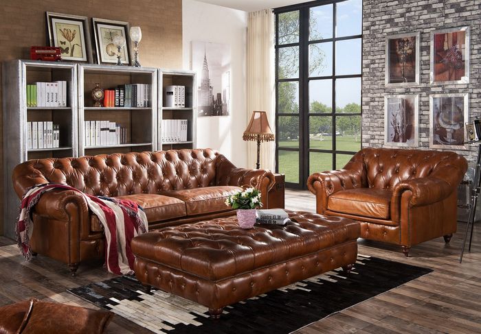 Vintage Chesterfield Sofagarnitur Couch Polster Sofa Leder 3+1 Sitzer Set 2tlg.