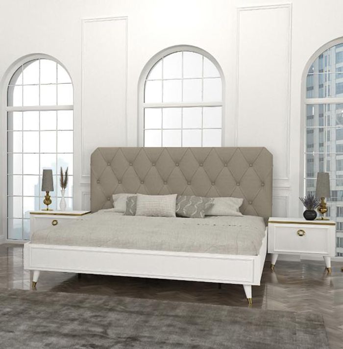 Schlafzimmer Möbel Nachttisch 2x Nachttisch Bett Komplett Weiß Set 3tlg.