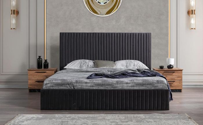 Schlafzimmer Möbel Nachttisch 2x Nachttisch Bett Komplett Grau Set 3tlg.