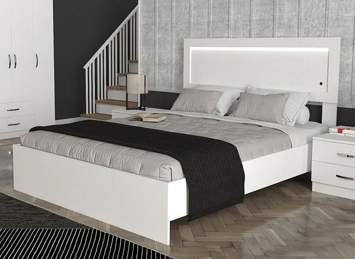 Doppelbett Bett Schlafzimmer 150сm Matratze Weiß moderner Stil Holz