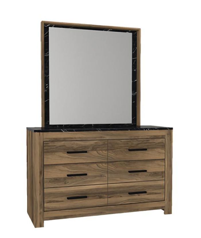 Schlafzimmer Kommode mit Spiegel modernen Stil elegante Möbel braune Holzmöbel