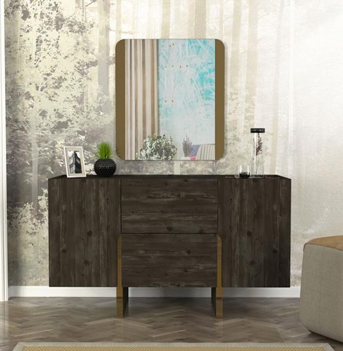 Schlafzimmer Kommode mit Spiegel modernen Stil elegante Möbel Schwarz Holzmöbel