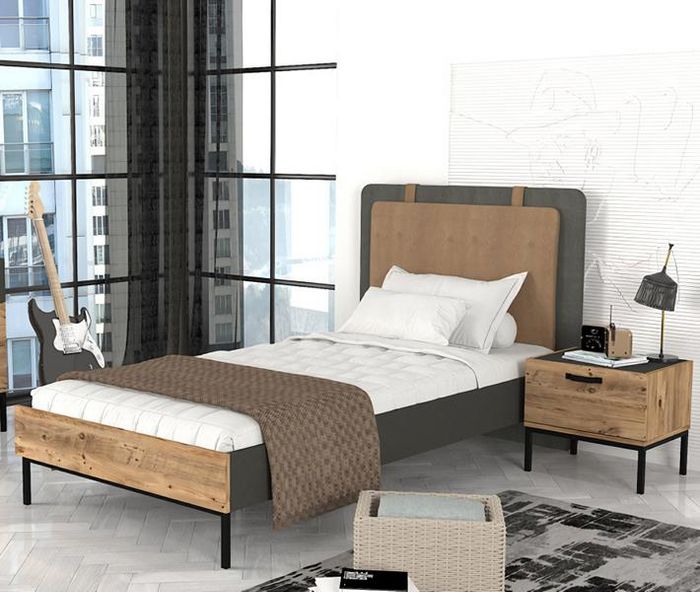 Jugendzimmer 2tlg Set Bett + Nachttisch Moderne Möbel Kinderzimmer Sets