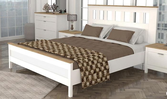 Doppelbett Bett Schlafzimmer 160сm Matratze Grau moderner Stil Holz