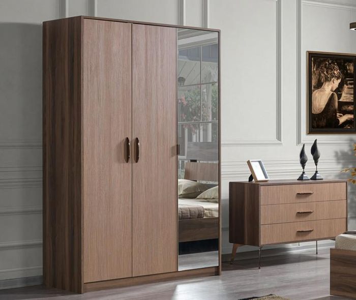 2tlg Schlafzimmer Set Kleiderschrank + Kommode Moderne Möbel Stil Braun