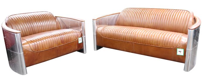 Luxus Vintage Aluminium Leder Sofagarnitur Metall Möbel Couchen Sofas Polster