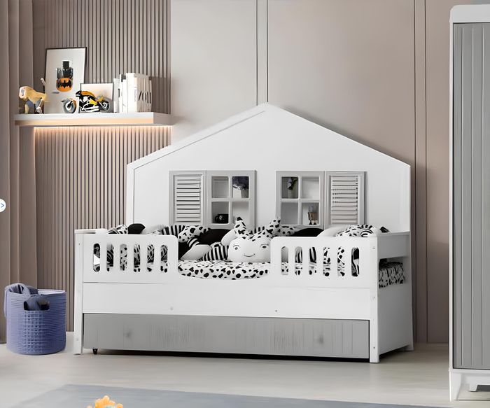Modernes Kinderbett Grau Farbe Luxuriös Design Möbel für die Kleinsten
