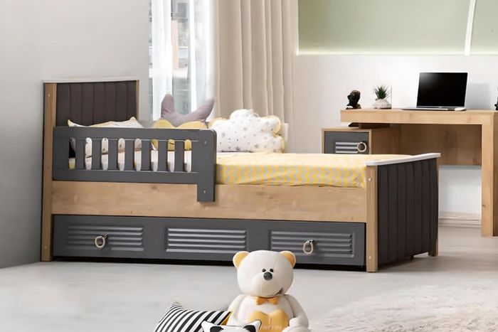 Bettrahmen Kinderbett Bett Kinderzimmer Kinderzimmermöbel Grau Holz