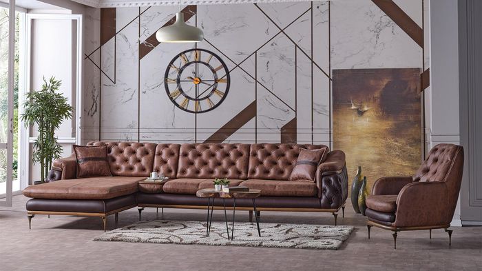 Ecksofa L-Form Sessel Braun Komplett Wohnzimmer Set 2tlg. Luxus Braun