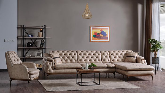 Luxus Wohnzimmer Set Sessel Ecksofa L Form Modern Set Chesterfield Komplett