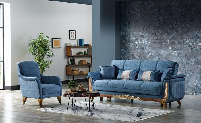 Sofagarnitur 3+1 Sitzer Sofa Set Komplett Textil Holz Wohnzimmer Luxus Sofa Neu