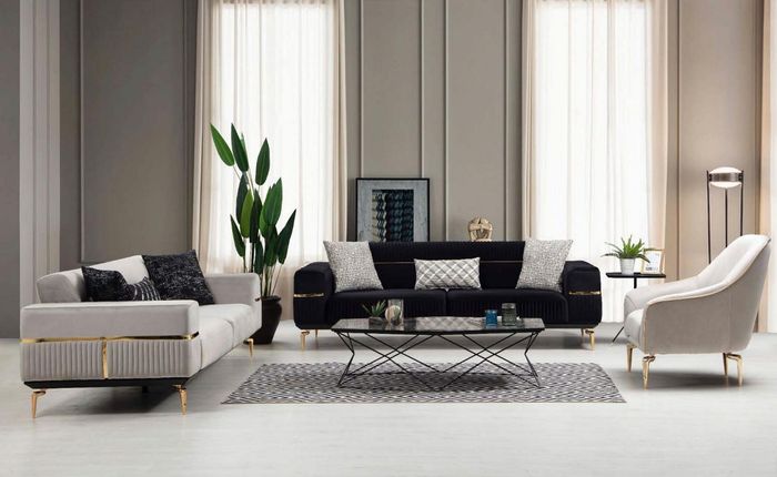 Luxus Sofagarnitur Sofa Polster Gruppe Sofas 3+3+1 Sitzer Sessel 3tlg. Samt Set