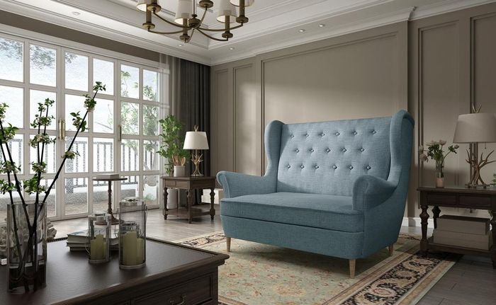 Bank Chesterfield Zweisitzer 2er Sitzer Sofa Couch Polster Samt Couchen Sofa Neu