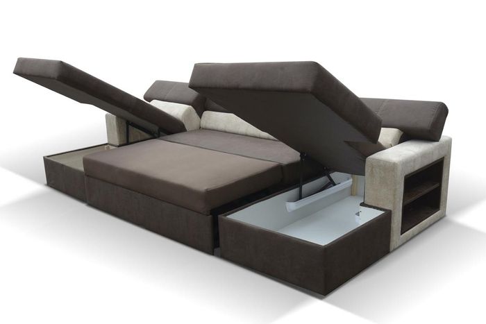 Eck Couch Polster Wohnlandschaft Ecksofa Bettkasten Bettfunktion Schlafsofa Sofa