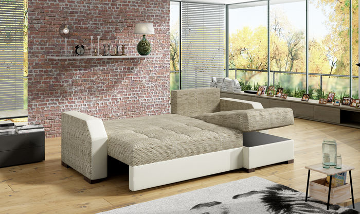 Schlafsofa Sofa Polster Wohnzimmer Ecksofa Funktions Couch Textl Sitz Garnitur