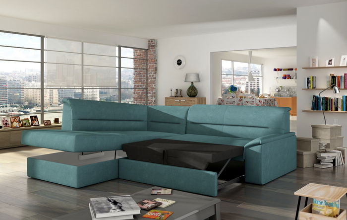 Design Ecksofa Elano L-form Bettfunktion Couch Leder Textil Sofas Neu