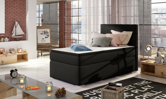 Boxspring Bett Hotel Betten 90x200cm Leder Komplett Bettkasten Topper Matratze