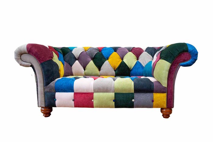 Sofa 2 Sitzer Chesterfield Textil Couch Polster Design Luxus Mehrfarbig