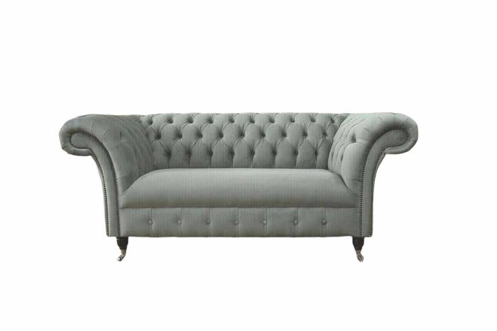 Graue Couch Polster Sofa Textil Stoff Chesterfield Couchen Grau 2 Sitz