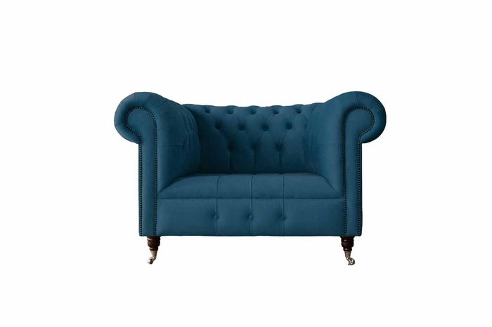 Sessel Polster Sofa Textil Chesterfield Couchen 1 Sitzer Einsitzer Blau