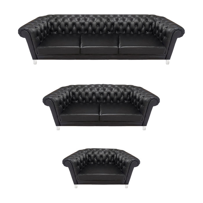 Schwarze Chesterfield Ledergarnitur Designer Sofas Wohnzimmer Sessel