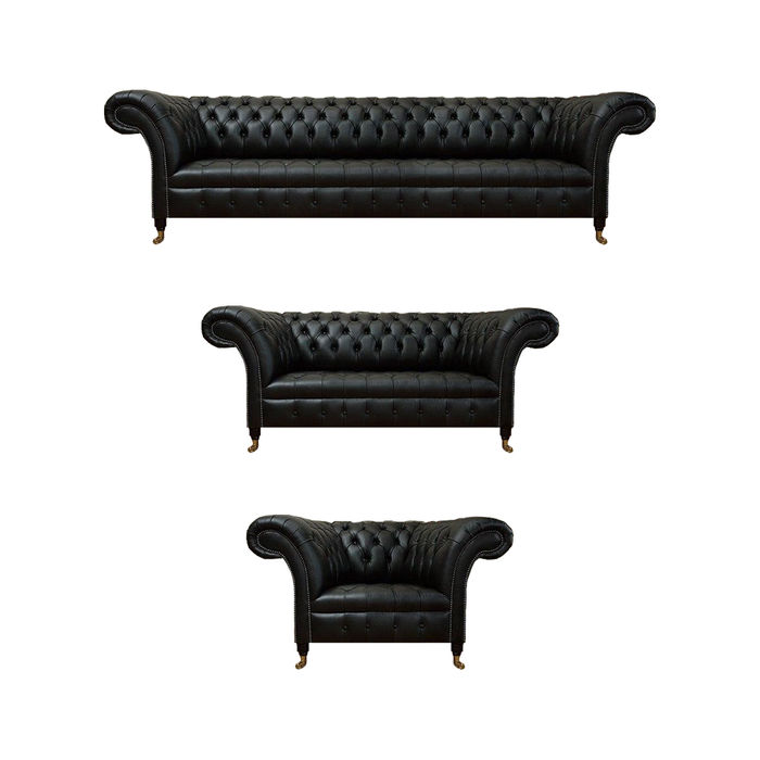 Wohnzimmer Sofagarnitur Schwarz 3tlg Luxus Design Chesterfield Neu