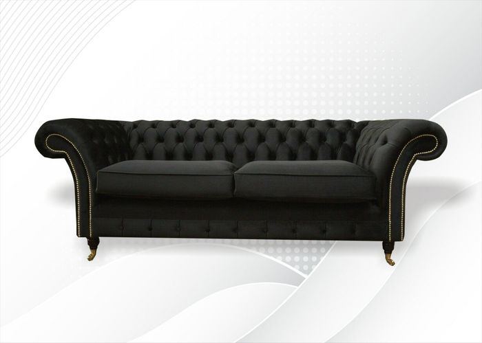 Chesterfield Couch Polster Sofas Klassischer Textil Schwarz Sofa 3 Sitzer 225cm