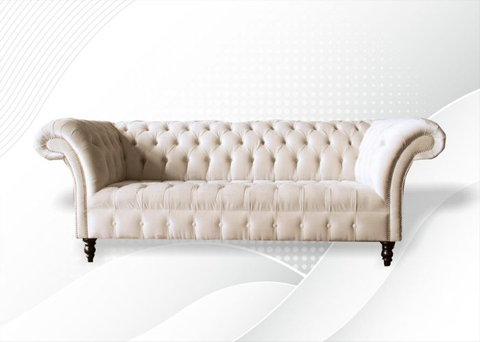 Chesterfield 3 Sitzer Neu Polster Sitz Couch Sofa Garnitur Big Couchen Beige xxl