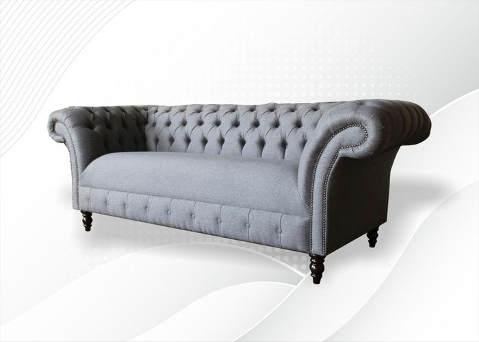 xxl Big Sofa 3 Sitzer Couch Chesterfield Polster Sitz Garnitur Stoff Textil Grau